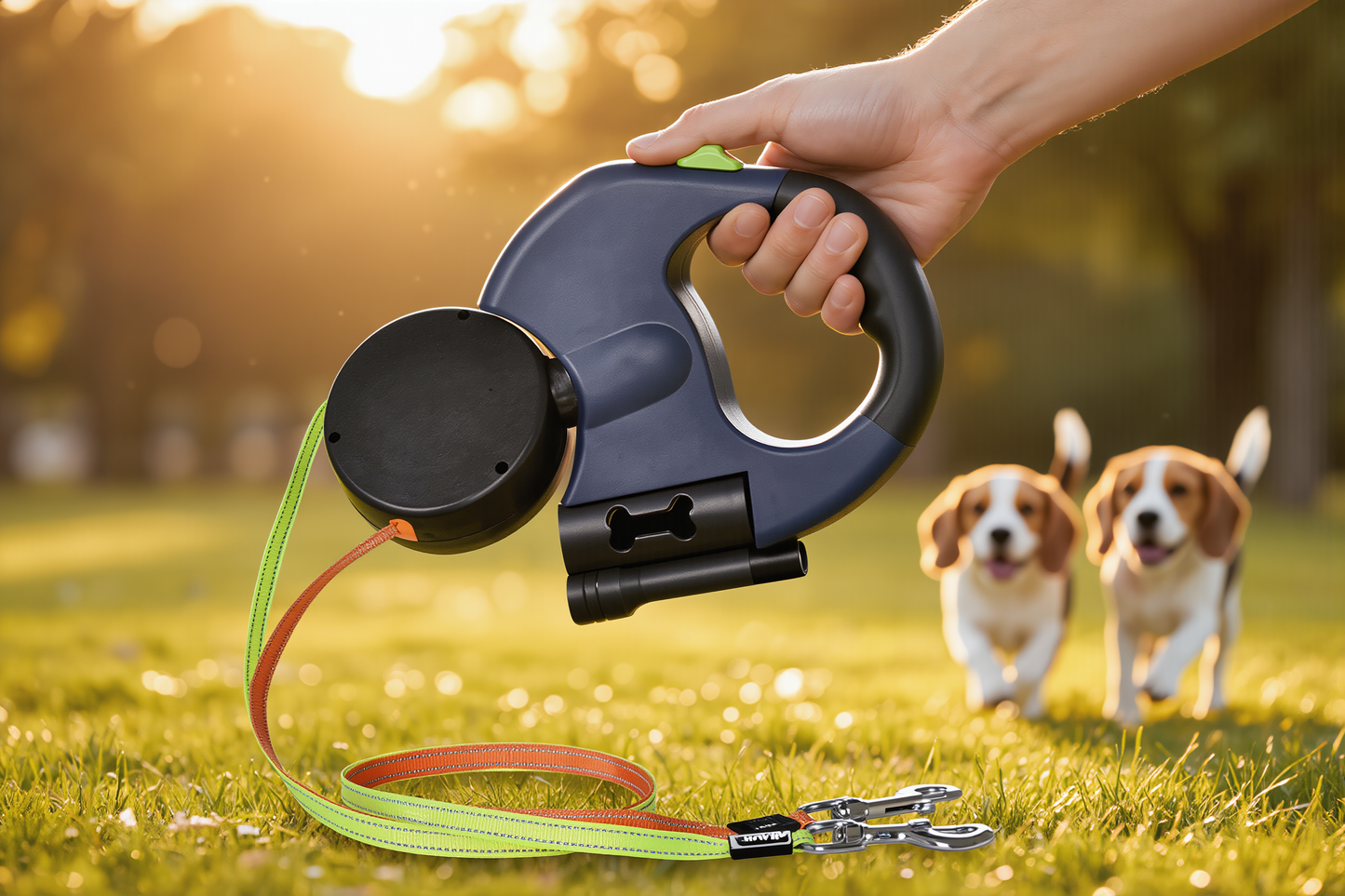 Only the Best Dual Dog Leash — Retractable Double Lead with LED Flashlight & Reflective Rope